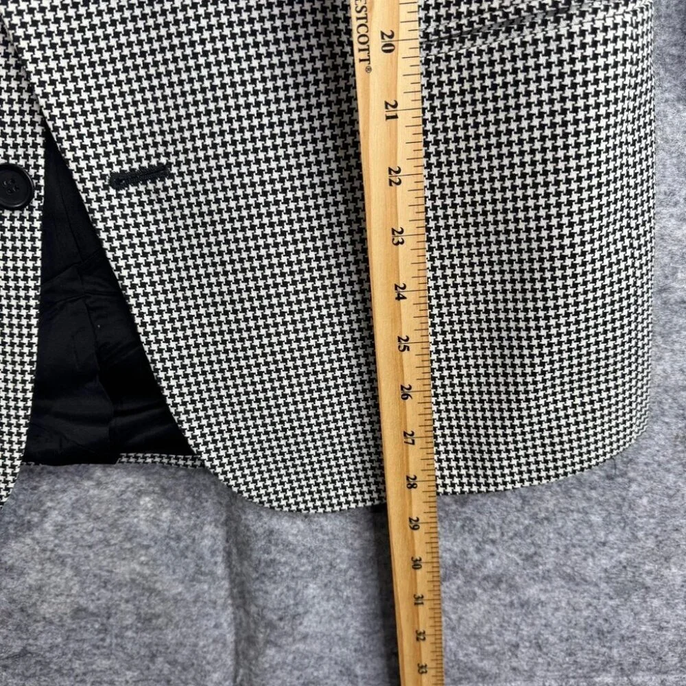 Vintage Black White Wool Houndstooth Checkered Academia Double Breasted Blazer - Picture 10 of 16